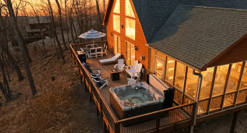 A-frame deck at dusk