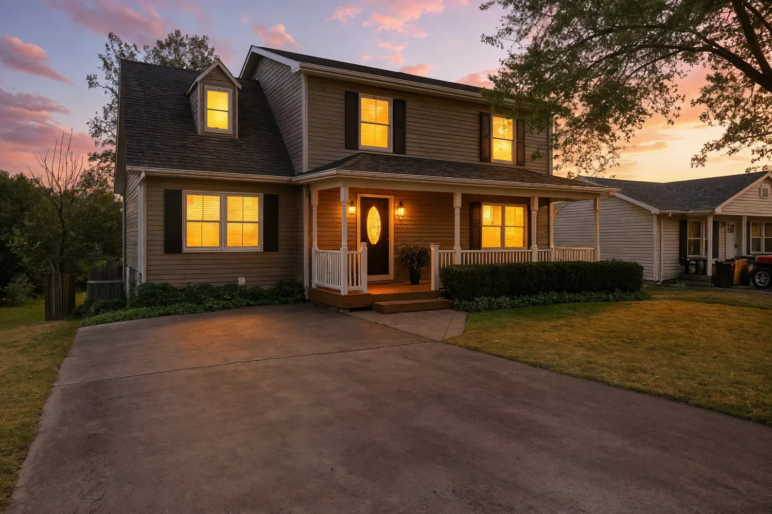 Colonial home at dusk