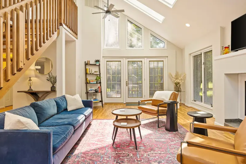 Great room with vaulted ceiling