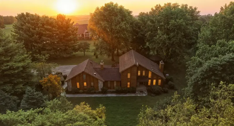 Log home at sunset