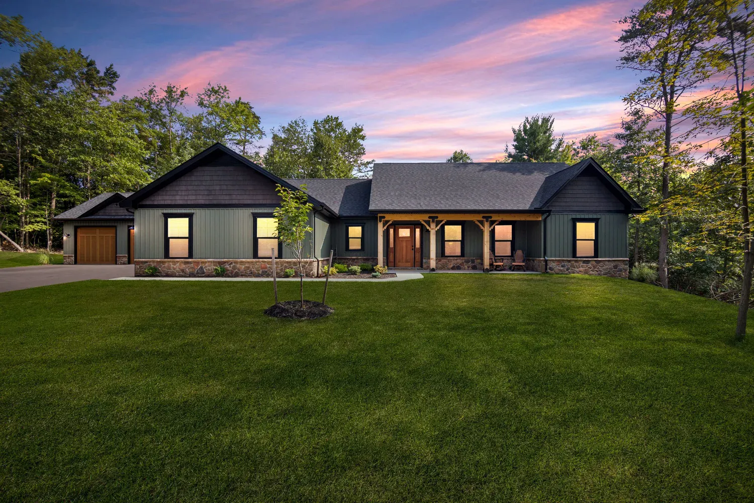 Modern ranch at twilight